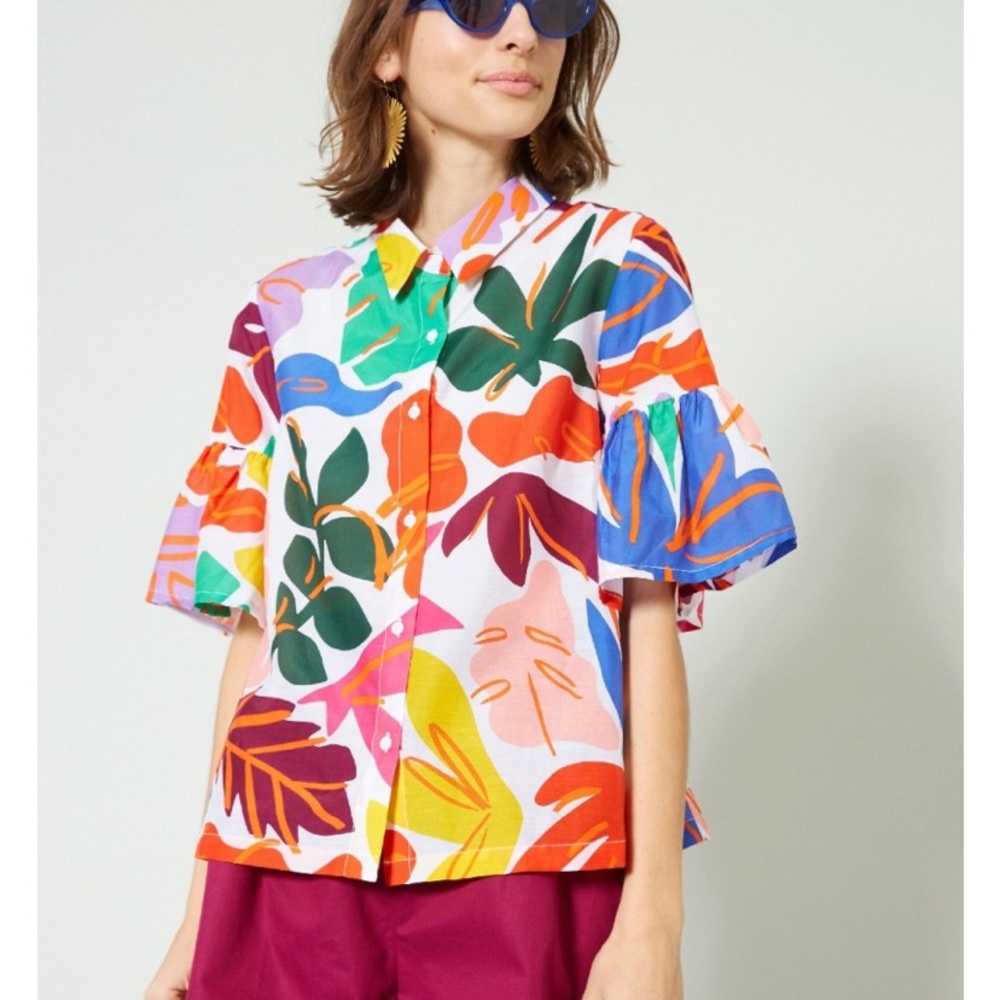 Gorman Frondly Face Short Sleeve Ruffle ButtonDown